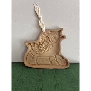 Vintage 1984 Brown Bag Cookie Art Sleigh Cookie Mold Christmas Stoneware
